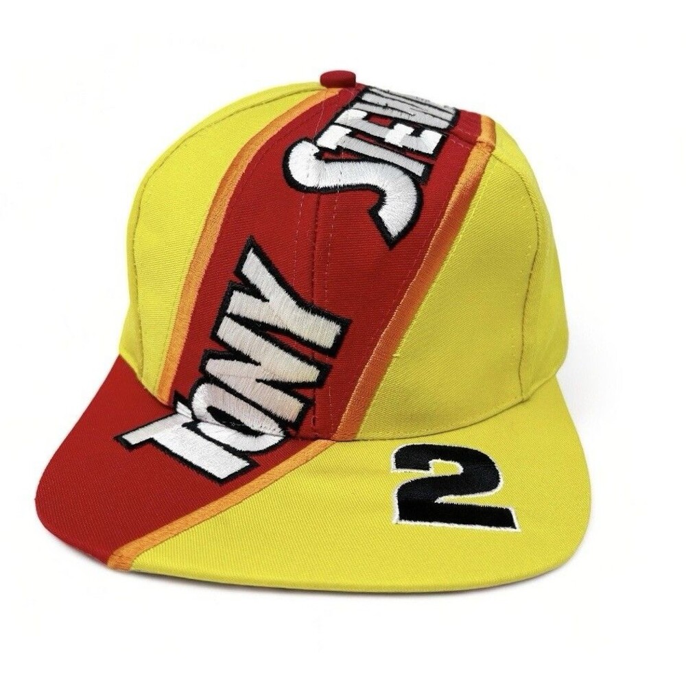 Tony Stewart #2 Indy Snapback Hat Cap Yellow/Red NASCAR Racing Big Logo All Over